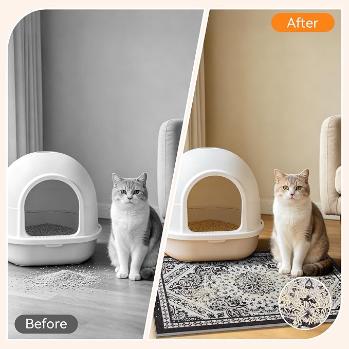 Cat Litter Mat, 24"x15" High-Density PVC Cat Litters Trapping Mat, Waterproof & Non-Slip Backing, Litter Box Catcher, Soft on Kitty Paws, Easy Washable Pet Supplies Black