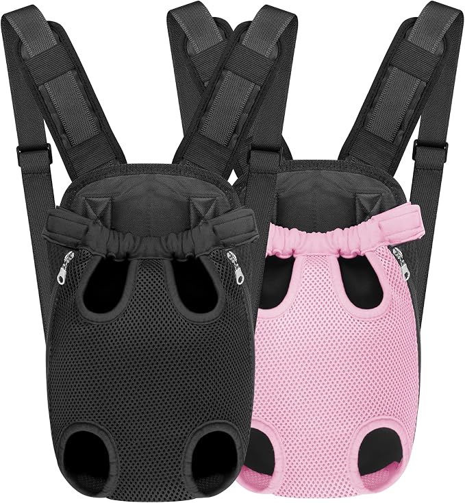YUDODO Pet Dog Carrier Backpack Adjustable Front Carrier for Small Dog Cat | Legs Out Design, Easy-Fit Travel Backpack, Hiking and Walking, Durable Comfortable, Perfect for Outdoor, Black+Pink, M