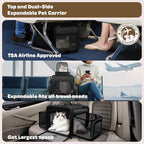 Top and 2 Sides Expandable Pet Carrier 17x11x9.5, TSA Airline Approved Small Dog Carriers for Small Dogs, Soft-Sided Cat Carrier with Self-Locking Zippers for Kitten,Rabbit, Puppy, Guinea Pig Black
