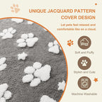 Cute Fluffy Dog Beds for Large Dogs, 35"x 22", Grey Paw | Thick Dog Bed for Crate Kennel, Pet Bed with Removable Washable Cover, Anti-Slip Bottom