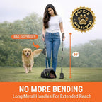Pupzle Dog Pooper Scooper with Bag Attachment, 40" Long Handle Dog Scooper | Dog Poop Scoop for Yard, Large Capacity Swivel Bin and Rake Pooper Scooper, Lavender Scented Bags for Large Dogs (Grey)