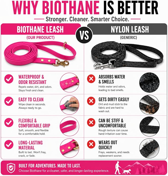 Gummy K9 Dog Leash, Biothane, Dog Training Leash, Made in The USA, 6 Feet, Various Sizes & Colors (5/8, Pink)