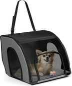 K&H Dog Car Seat, Travel Safety Carrier for Pets, Small, Gray/Black | Enclosed Car Seat for Dogs, Soft-Sided Covered Pet Carrier, Washable Pad, Multiple Entrances, Mesh Windows, 17x16x15in