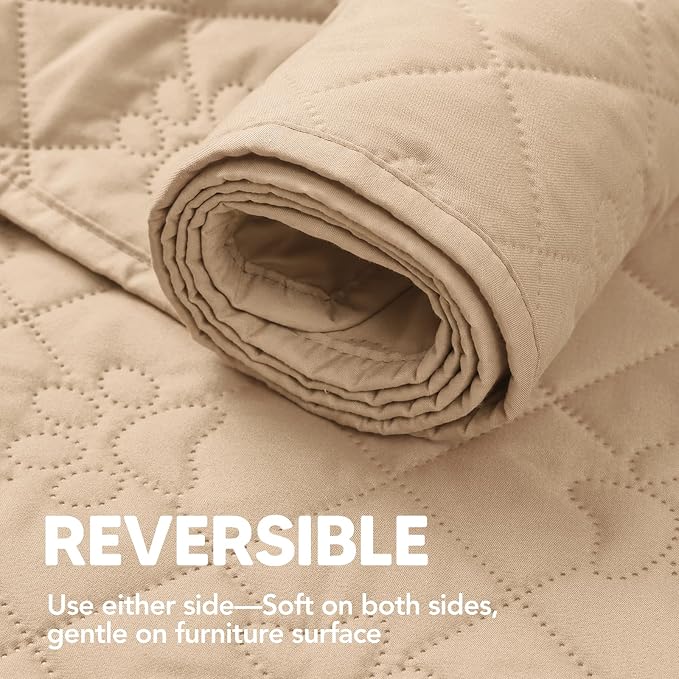 PAWFINITY Waterproof Bed Cover for Dogs, Pet Blanket for Mattress Washable | Paw Print Quilted, Hair Resistant, Anti Cat Scratch, Pee Proof Furniture Protector for Queen Size Bed, 68x82 Inch, Beige