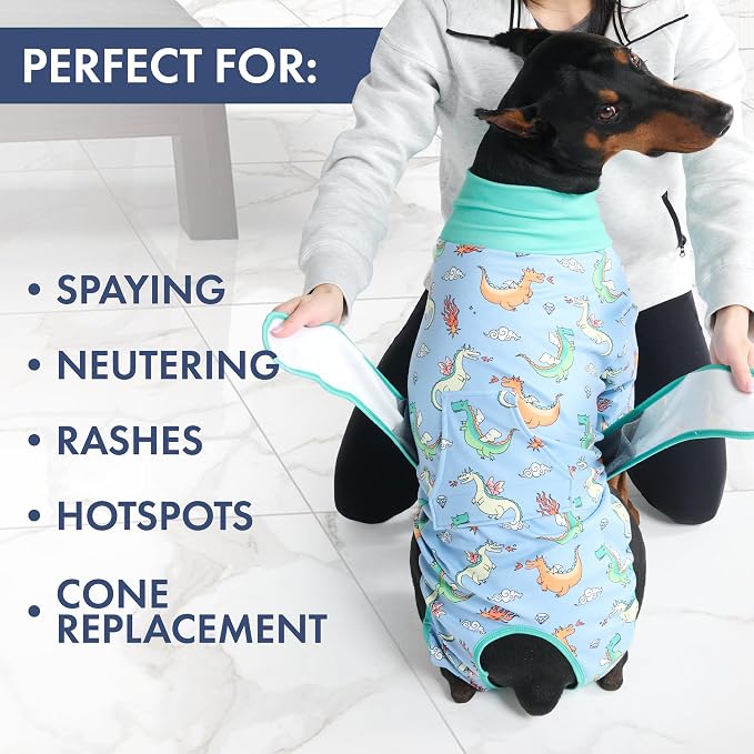 Spark Paws Dog Surgery Recovery Suit – Dog Recovery Suit After Surgery, Anti-Lick Dog Onesie, Abdominal Wound Protector, Soft Cone Alternative for Spay Neuter Male Female Pet Recovery - Dragons - 5XL