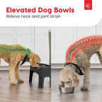 IRIS USA Elevated Dog Bowls, Dual Height 4.63" or 12.25" Made in USA, Black | Includes 2 Stainless Steel Bowls (64oz), Spill Guard, Height Adjustable, Non-Slip Feeder, Helps Reduce Neck Strain