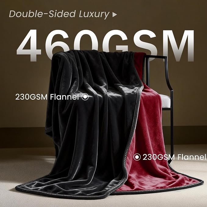 gogobunny Waterproof Reversible Flannel Blanket for Dogs and Cats, Double-Sided Furniture Protector Throw for Sofa, Couch, Bed Against Spills & Pet Fur (50" x 60", Black/Red)