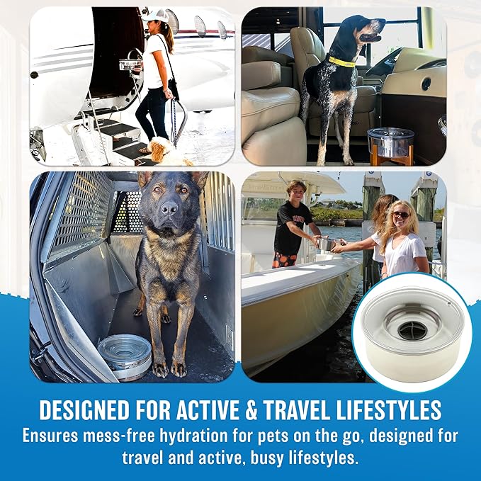 Stainless Steel Dripless Water Bowl with Tritan Plastic Lid – Holds 1 Gal, Reduces Spills & Trails Up to 85%+, Water Bowl for Large Breed Dogs (51-85 lbs), The Original Slobber Stopper