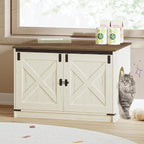 Hzuaneri Cat Litter Box Enclosure, Hidden Litter Box Furniture with Divider | Wooden Cat Cabinet with Removable Dividers, Reversible Entrance Left or Right Side, Cat Washroom, Rustic White Brown CB84614X