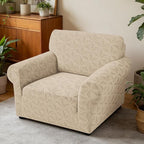 ZNSAYOTX Stretch Chair Cover, 1 Piece Couch Covers for 1 Seat Sofa, Jacquard Armchair Slipcovers with Elastic Bottom Thickened Furniture Protector for Dog Cat Pet (Small, Khaki)