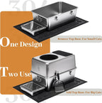 304 Stainless Steel Cat Litter Box, Fully Enclosed Leak-Proof & Rust-Proof Top-Entry XL Litter Box with Metal Scoop, Litter Mat, Side Clamps & Handles for Large Cats (Black, X-Large)