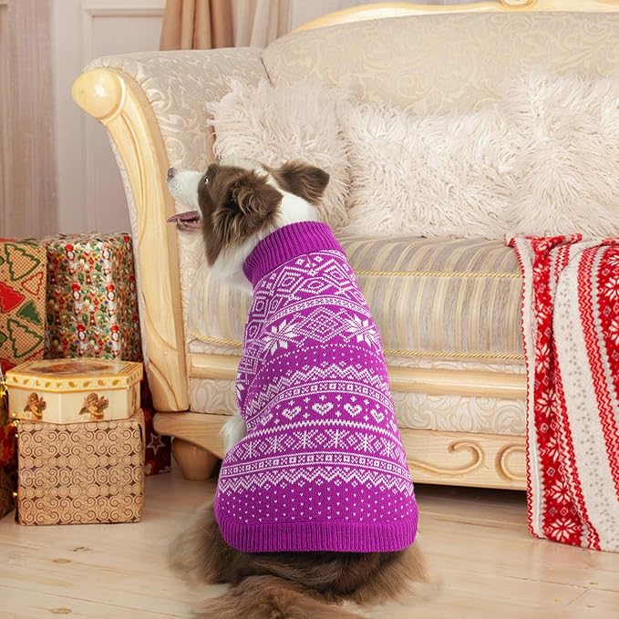 HOMIMP Dog Sweater Argyle - Warm Sweater Winter Clothes Puppy Soft Coat, Ugly Dog Sweater for Small Medium and Large Dogs, Pet Clothing Boy Girl, Purple SM