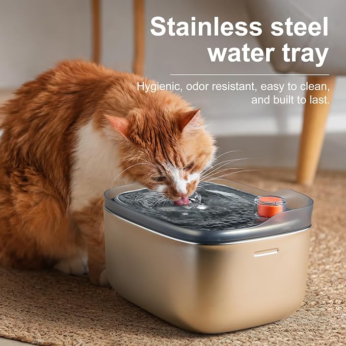 Stainless Steel Cat Water Fountain, 4.5L Automatic for Cats and Dogs Indoor | 20dB Ultra-Quiet Pump | Visible Water Level Window | 3-Stage Filtration | BPA-Free | Dishwasher Safe | Brush Included