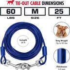 Tuff Pupper Dog Tie Out Cable, 25 ft Heavy Duty Lead for up to 60 lb Dogs | Extra-Strong Coated Steel Wire for Large Dogs; Water/Rust Resistant Yard Runner Line with 360-Degree No-Tangle Swivel Clips