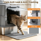 Enclosed Stainless Steel Litter Box, XL Covered MetalPan Includes Mat Scoop | Easy Cleaning Anti-Urine Leakage Non-Sticky Front Entry Top Exit