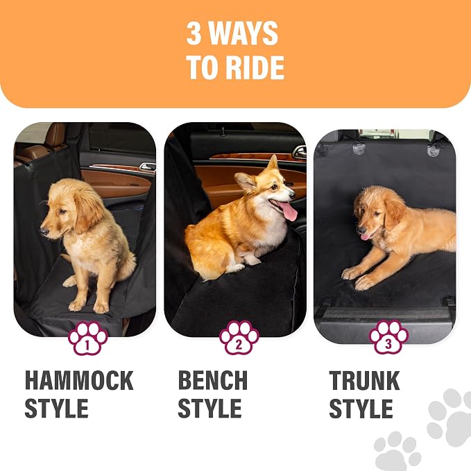 Active Pets XL Waterproof Hammock Large Car Seat Cover, Fits SUVs Trucks Big Sedans, Secure Convertible Travel Bed Protects Backseat Cargo from Dog Puppy Pet Water Food Drool Urine, Black Orange Trim