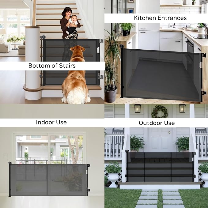Retractable Baby Gate,Mesh Baby Gate or Mesh Dog Gate,34" Tall,Extends up to 100" Wide,Child Safety Gate for Doorways, Stairs, Hallways, Indoor or Outdoor