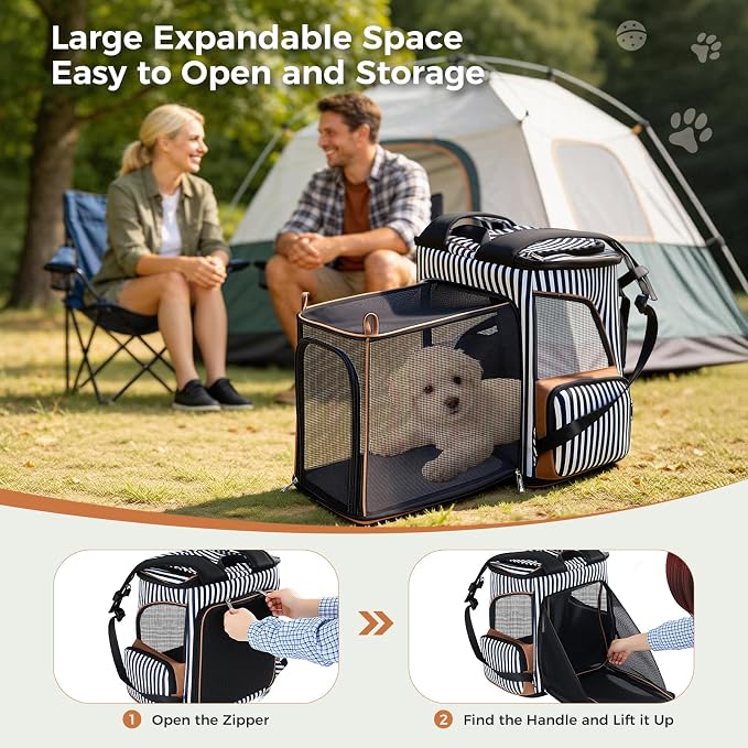 Lekereise Large Cat Backpack Carrier Expandable Pet Carrier Backpack for Small Dogs Medium Cats Fit Up to 18 Lbs, Foldable Puppy Backpack Carrier for Travel, Hiking, Striped