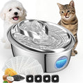 ORSDA Stainless Steel Cat Water Fountain, 100oz/3L Automatic Pet Drinking Fountain, Dog Water Dispenser Bowl with LED Window for Cats and Small & Medium Dogs- 8 Filters +4 Pump Sponges（ D66