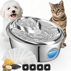 ORSDA Stainless Steel Cat Water Fountain, 100oz/3L Automatic Pet Drinking Fountain, Dog Water Dispenser Bowl with LED Window for Cats and Small & Medium Dogs- 8 Filters +4 Pump Sponges（ D66