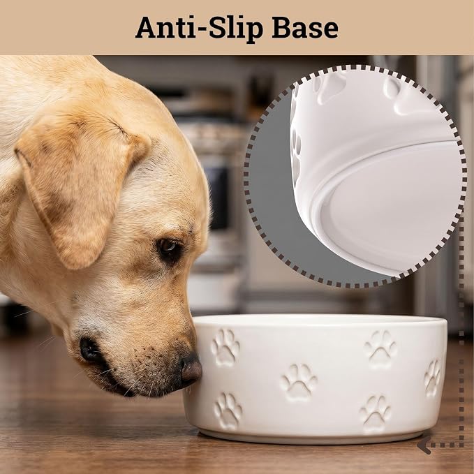 Ceramic Dog Bowl Set of 2 with Anti-Skid Base 7.5" W x 3" H, 6 Cup Capacity | Thick Ceramic, Dishwasher Safe, Anti-Skid Rubber Base, 6 Cups per Bowl, Ceramic Food & Water Bowls Set of 2 for Large Dogs