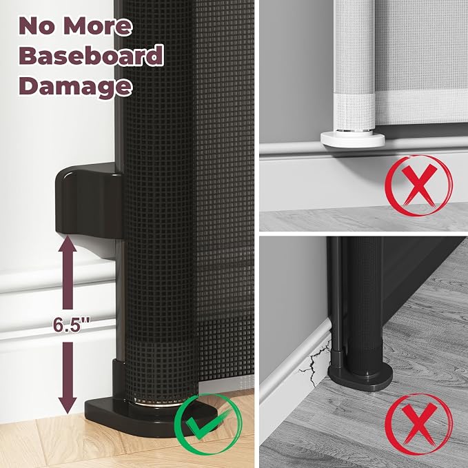 Retractable Baby Gate for Stairs & Doorways, Dog Gate Indoor Outdoor | Extends to 55" Wide 34" Tall Mesh Child Gate for Hallways, Deck, Porch, Pet Toddler Safety Essentials, Easy Install, Black