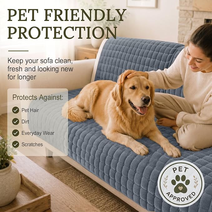 Smiry Velvet Couch Cover for Dogs, Non Slip Soft Sofa Protector for Pets | Washable Sofa Cover for Cats, Cozy Furniture Protector Against Pet Hair, Scratches, Fits Sectional Sofa(Grey, 27.6"x27.6")