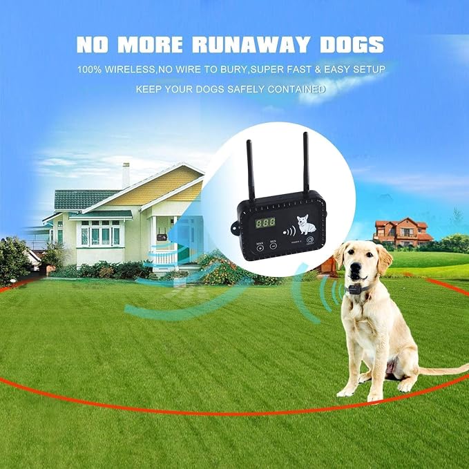 Plkm Dog Wireless Fence Pet Electric Container System | No Randomly Correction Safe Harmless Dog Fence, Adjustable Control Range, Waterproof Rechargeable Dog Fence Collar Receiver