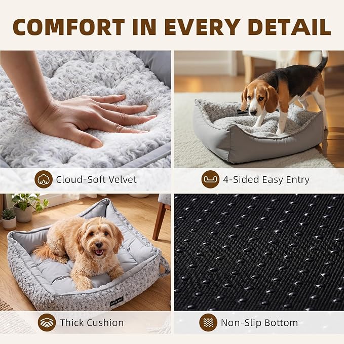 Mora Pets Reversible Dog Bed for Medium Size Dogs Washable 30 x 24 x 8 in | 2 in 1 Cool & Warm Fluffy Pet Bed, Large Cat Bed for Indoor Cats, Soft Sleeping Puppy Bed, Anti Slip Bottom, Modern Grey Rose