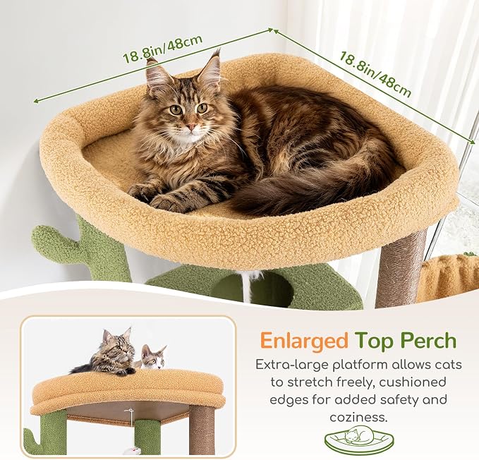 Globlazer Extra Large Cactus Cat Tree, 78 inch Sturdy Tall Cactus Cat Tree Tower for Indoor Multiple Large Adult Cats Kittens with 6 Scratching Posts, Enlarged Top Perch, 2 Padded Condos, S78G, Green