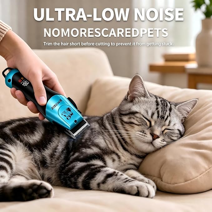 Pet Hair Clippers for Cats, Cordless Low Noise Pet Grooming Kit | Low Noise • Cordless • Type-C Charging • 180-Min Runtime •Groom Dogs & Cats • Storage Case • Home Grooming Kit