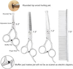 Freewindo Dog Grooming Scissors Kit - Safety Round Tip, Heavy Duty Stainless Steel Scissors and Nail Clippers for Full Body Grooming