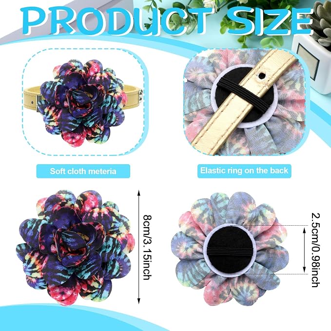 Sadnyy 150 Pcs Dog Flower Bows Collars Bulk for Dogs Puppy Dog Bow Tie Accessories for Small Medium Large Cats Pets Multi Color Chiffon Grooming Decorations(Tie Dye)
