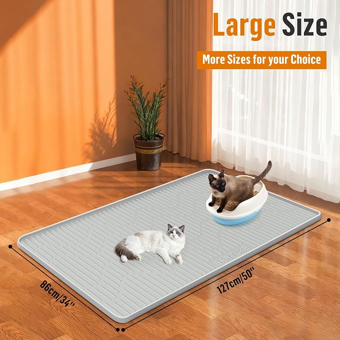 Silicone Cat Litter Box Mat 50"x 34" Extra Large Cat Rubber Mat | Cat Mat for Litter Box, Non-Slip, Waterproof Cat Litter Trapping Mat with Raised Edge, Kitty Litter Mat for Floor, Easy Clean