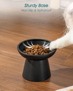 vancasso Elevated Cat Food Bowls 2-Pack, 6.2" Wide Shallow Cat Feeding Bowl for Whisker Fatigue, 5.1" Height Ceramic Raised Food Bowls for Senior Cats, Anti Vomit, Black