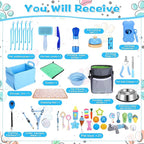 65 Pcs Puppy Supplies Starter Kit Small Dog Essentials Includes Dog Leash, Toys, Bowl, Brushes, Water Bottles, pet Blankets Puppy Accessories for New Welcome Gift Supplies(Cool,Blue)