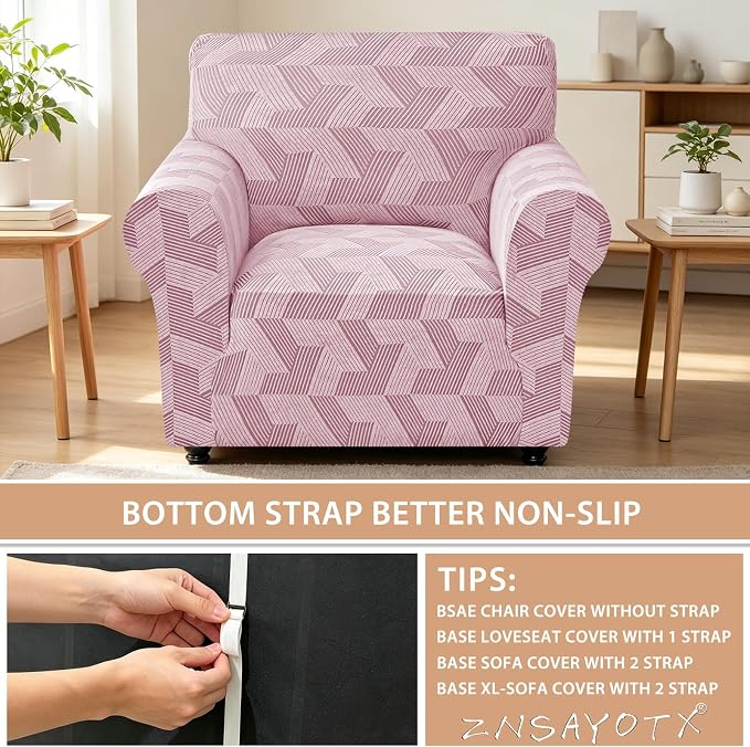 ZNSAYOTX Stretch Armchair Covers for, 1-Piece Chair Slipcovers for Living Room, Furniture Protector with Elastic Bottom for Dogs Cats Kids Geometrical Jacquard Fabric (Small, Dusty Pink)