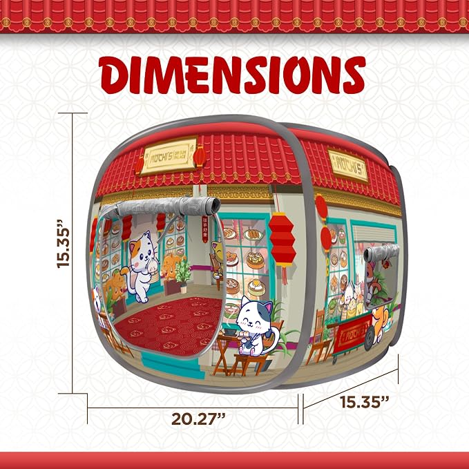 Cat House & Tent for Indoor Cats – Pop-Up Cat Tent House with Catnip Toy, Restaurant Theme for Cats & Kittens, Mochi’s Dim Sum Palace