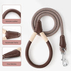 Mile High Life Dog Leash with Genuine Leather Handle, 4/5/6 FT | Comfortable Leather Grip Rope Leash, Heavy Duty 360° Swivel Metal Clasp, for Small Medium & Large Dogs (Brown Plaid, 48 Inch)