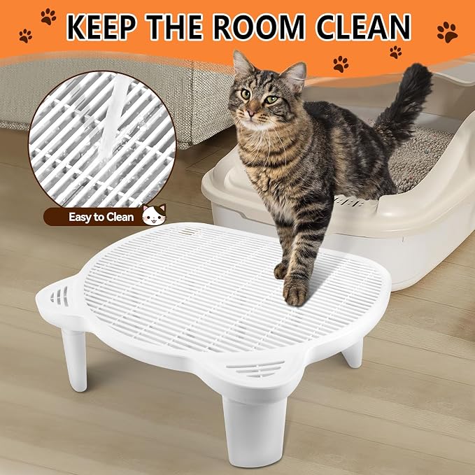 Litter Box Step Adjustable Cat Step with Filter Function, White | Elevated Double Layer Litter Box Ramp for Kitten & Old Cats, Easy Cleaning Litter Box Step Stool for Automatic Cat Litter Box