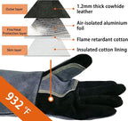 WZQH 16 In,932℉,Welding Gloves,Fireplace Glove,Fire & Heat Resistant,XL | Mitt for BBQ,Oven,Grill,Tig,Mig,Baking,Furnace,Stove,Pot Holder,Animal Handling Glove, Forge,etc.Leather,X-Large,Black-gray