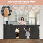 Reinforced 42" Tall x 75" Wide Retractable Baby Gate Prevent Crawling Under | Indoor/Outdoor Tall Retractable Dog Gate, Space-Saving, One-Hand Use, Scratch-Resistant Mesh, Safety Lock, Easy Install/Black