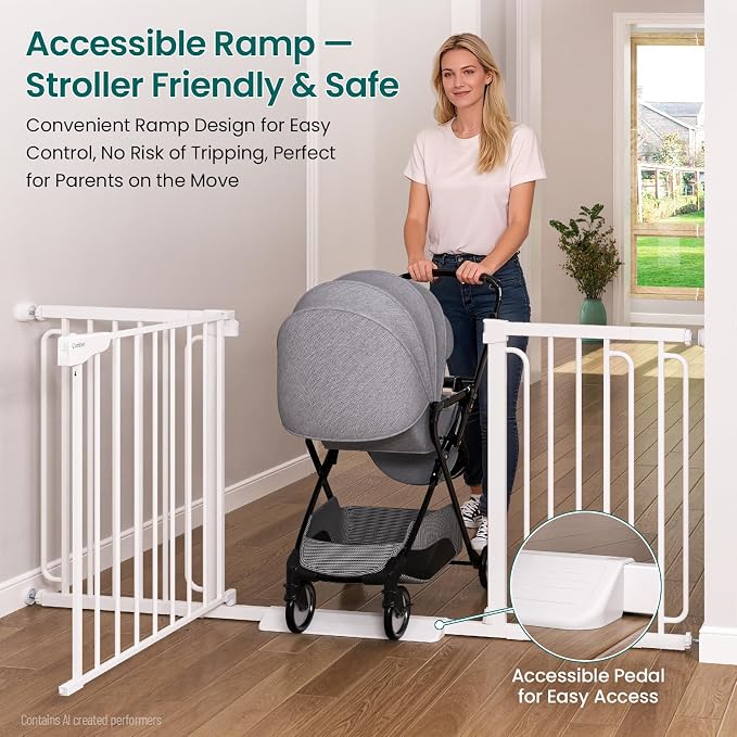Cumbor Extra Wide Baby Gate, 36.6-69" Walk-Through Dog Gate for Stairs, Doorways & Hallways, 30.5“ Tall, Auto-Close & Dual-Swing Safety Child Gate Indoor, Easy Install Pressure-Mounted Pet Gate, White