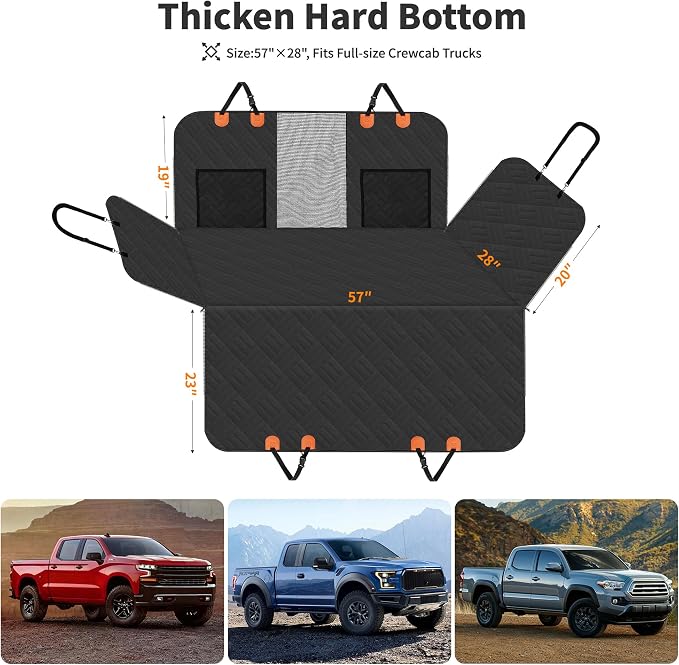Dog Seat Cover, 3-Section Design, Waterproof Non-Slip Car Hammock for Large Dogs, Fit Full-Size Truck & SUV, +45% Extra Space, Black