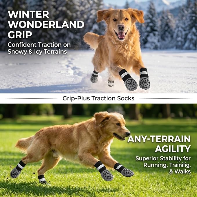 Anti Slip Dog Socks to Prevent Licking Paws Reflective Safety Dog Shoes for Hot Pavement Winter Dogs Boots & Paw Protectors with Grippers for Hardwood Floors Small Medium Large Dogs (Star, XL)