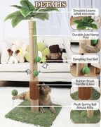 ANWA 35" Tall Cat Scratching Post for Kitten and Large Cats, Scratching Post for Indoor Cats with Self-Grooming Rubber Brush, Cat Sisal Post with Simulated Leaves