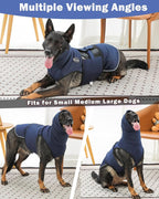 Meifsou Dog Anxiety Vest with Hood, Skin-Friendly Thunder Jacket for Dogs, All-in-One Dog Calming Shirt with Hood for Thunder, Fireworks, Separation - Keep Pet Calm Without Medicine, Dark Blue, M