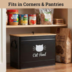 Metal Cat Food Container with Scoop, 15lb (50 Cup) w/ Airtight Bamboo Lid | 15 lb / 50 Cup Capacity, 1 Cup Metal Scoop, Durable Powder Coated Iron Body, Rubber Lined Bamboo Lid, Sturdy Metal Handles