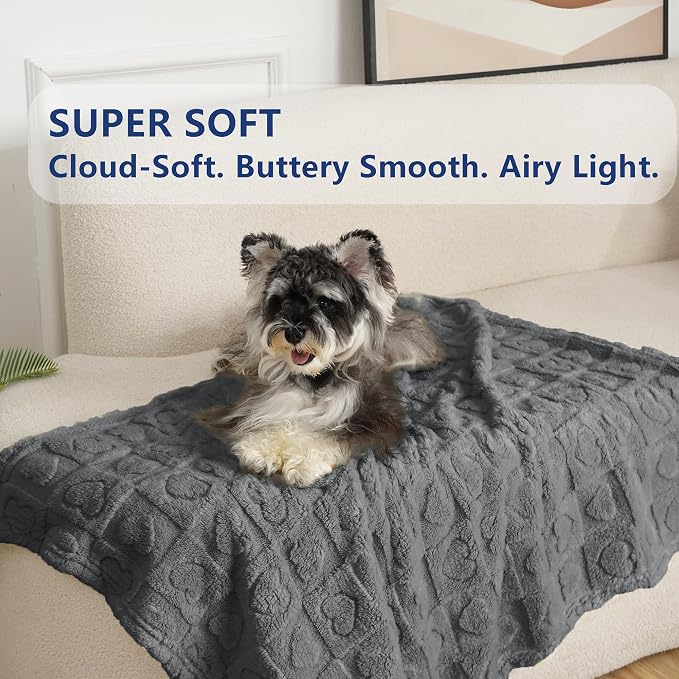 gogobunny Pet Blanket for Dogs Cats, 300GSM Ultra Soft Coral Fleece Blanket, Washable Small Dog Cat Blanket, Calming Crate Mat, Furniture Protector for Couch Bed Car Seat, Grey, 30x40IN