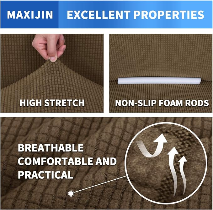 MAXIJIN Stretch Chair Cover Chair Slipcovers with Arms, 1-Piece Couch Sofa Chair Covers for Living Room, Non Slip Armchair Cover (31"-46") Furniture Protector Dogs Pet Friendly (Chair, Brown)